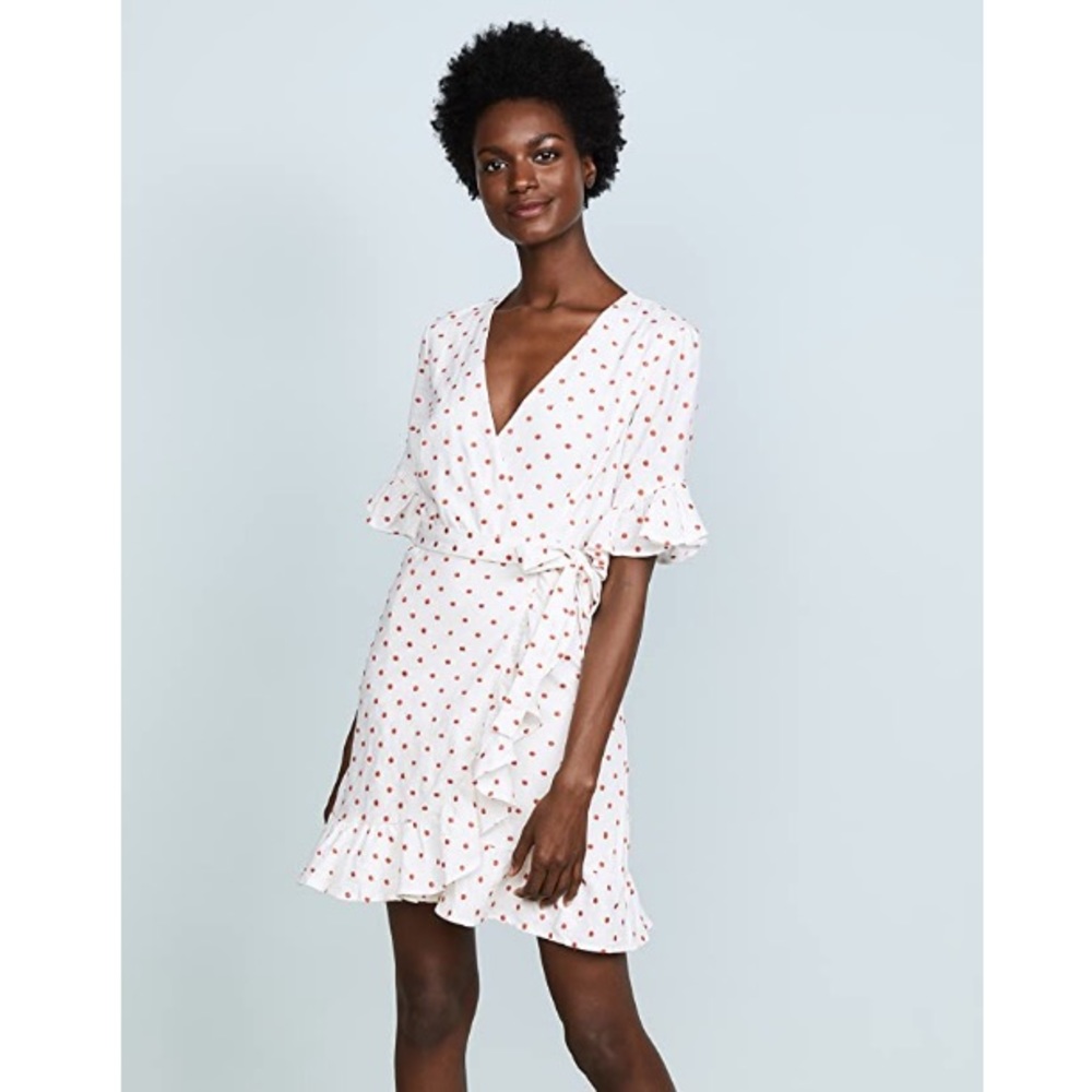 WAYF FAENZA FLUTTER WRAP DRESS RED POLKA DOT SIZE M